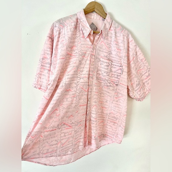Permit Vintage Pink 80s Print Button-Up Collared Cotton Short Sleeve Shirt XL - Picture 3 of 9